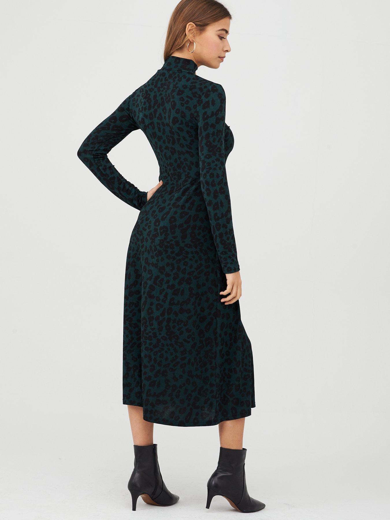 warehouse green leopard print dress