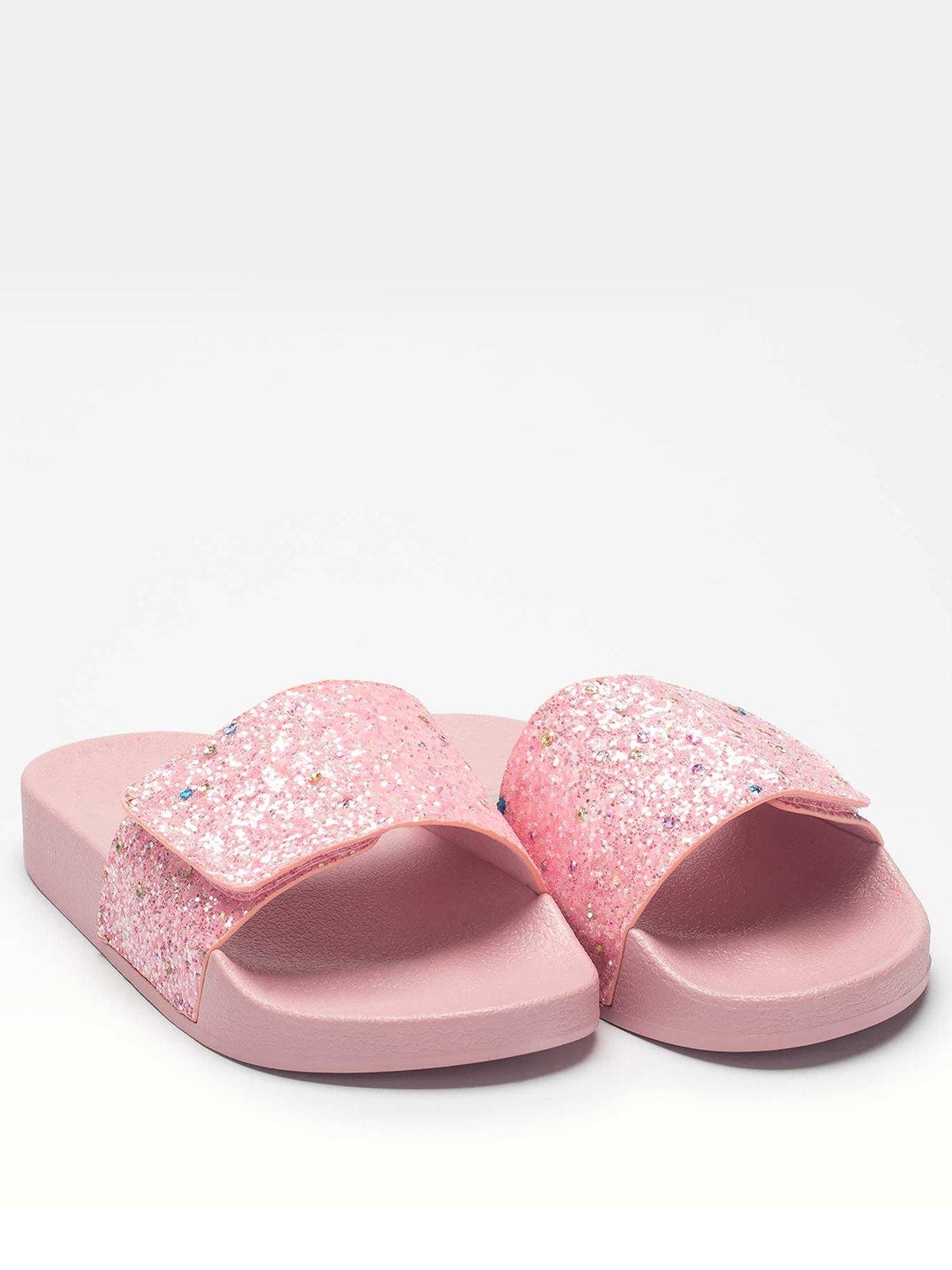 bebe Girls Fashion Sandals Slip On Flip Flop with Heart and Glitter Flowers