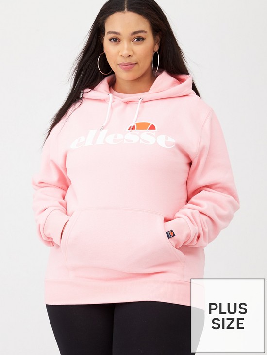 front image of ellesse-womens-plus-size-torices-overhead-hoody-light-pink