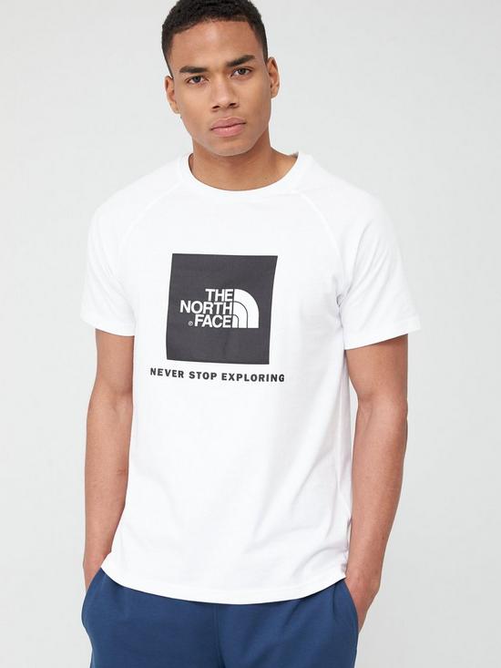 front image of the-north-face-raglan-redbox-t-shirt-white