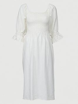 V by Very V By Very Shirred Body Linen Midi Dress - White Picture
