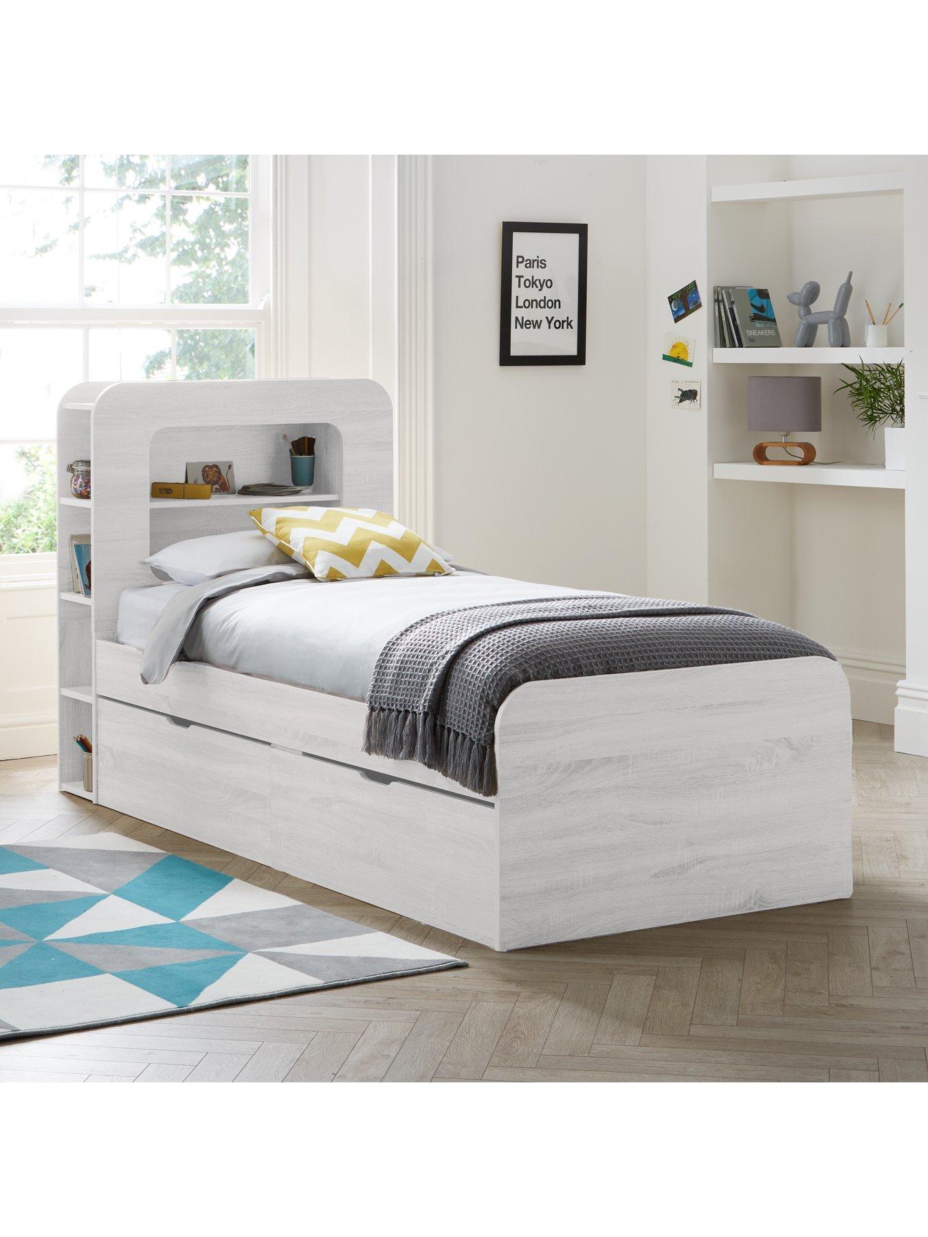 Queen bed frame with store front storage