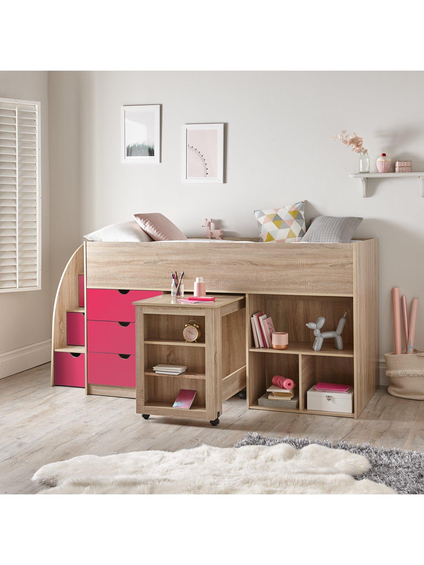 Mid sleeper bed store with storage steps