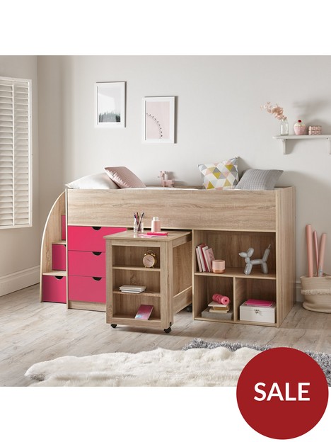 very-home-mico-mid-sleeper-bed-with-pull-out-desk-andnbspstorage--nbsppinkoak-effect