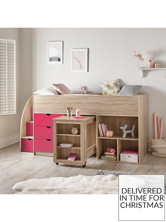 front image of very-home-mico-mid-sleeper-bed-with-pull-out-desk-andnbspstorage--nbsppinkoak-effect