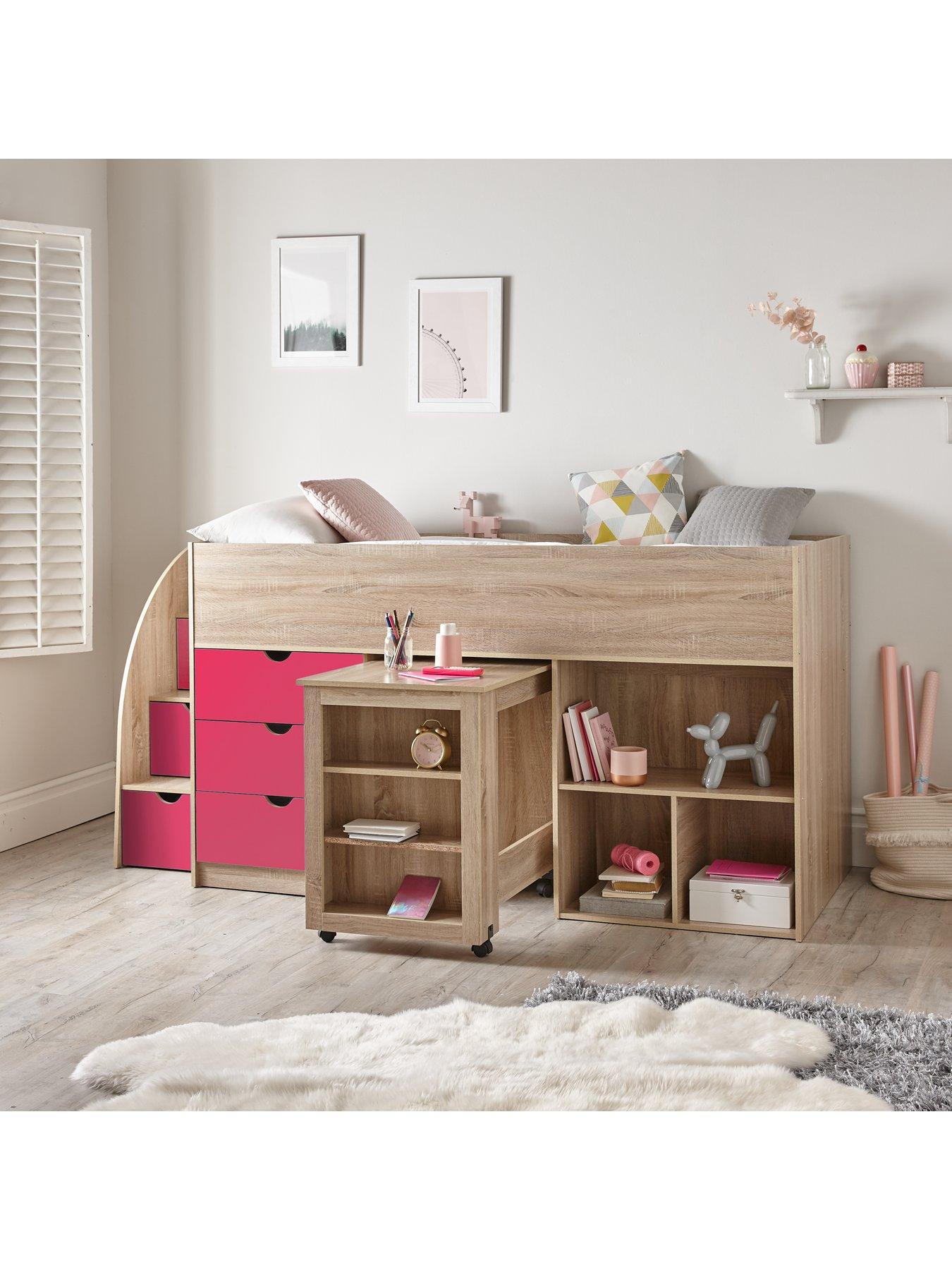 front image of very-home-mico-mid-sleeper-bed-with-pull-out-desk-andnbspstorage-with-mattress-options-buy-amp-savenbsp-nbsppinkoak-effect