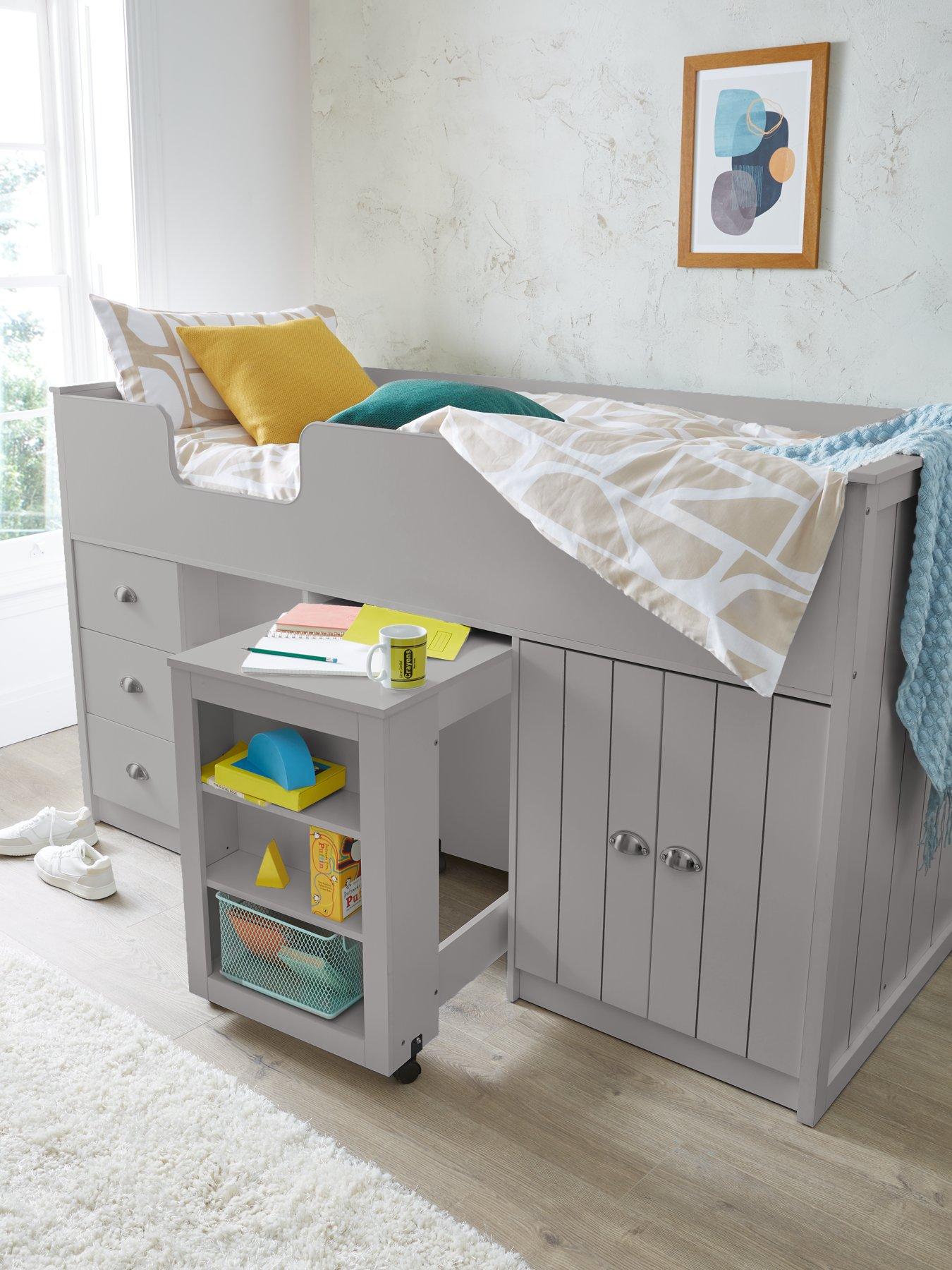 Mid sleeper bed with deals desk and storage