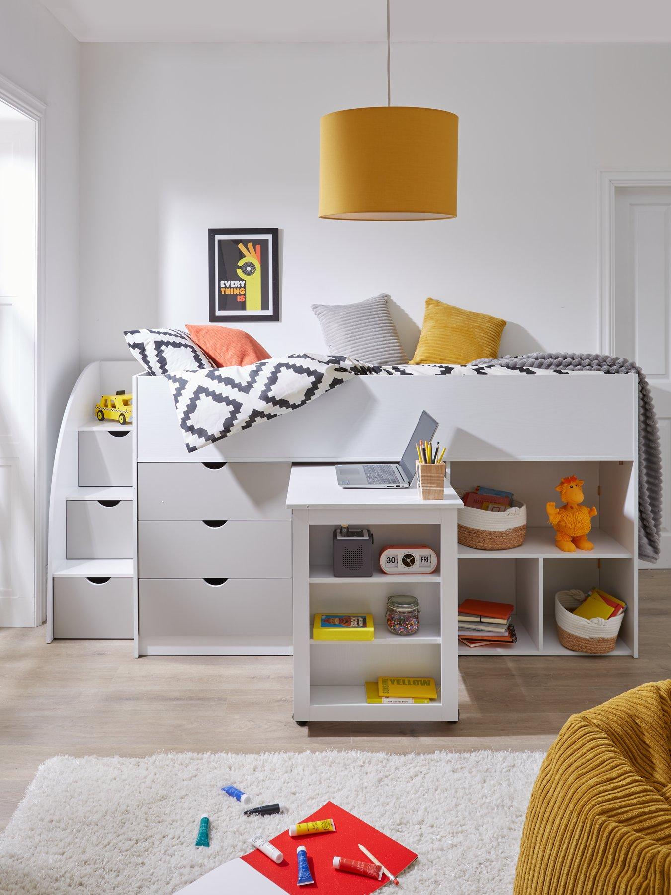 The Very Collection Mico Mid Sleeper Bed with Pull-Out Desk and Storage with Mattress Options (Buy  &  SAVE!) - White/Grey