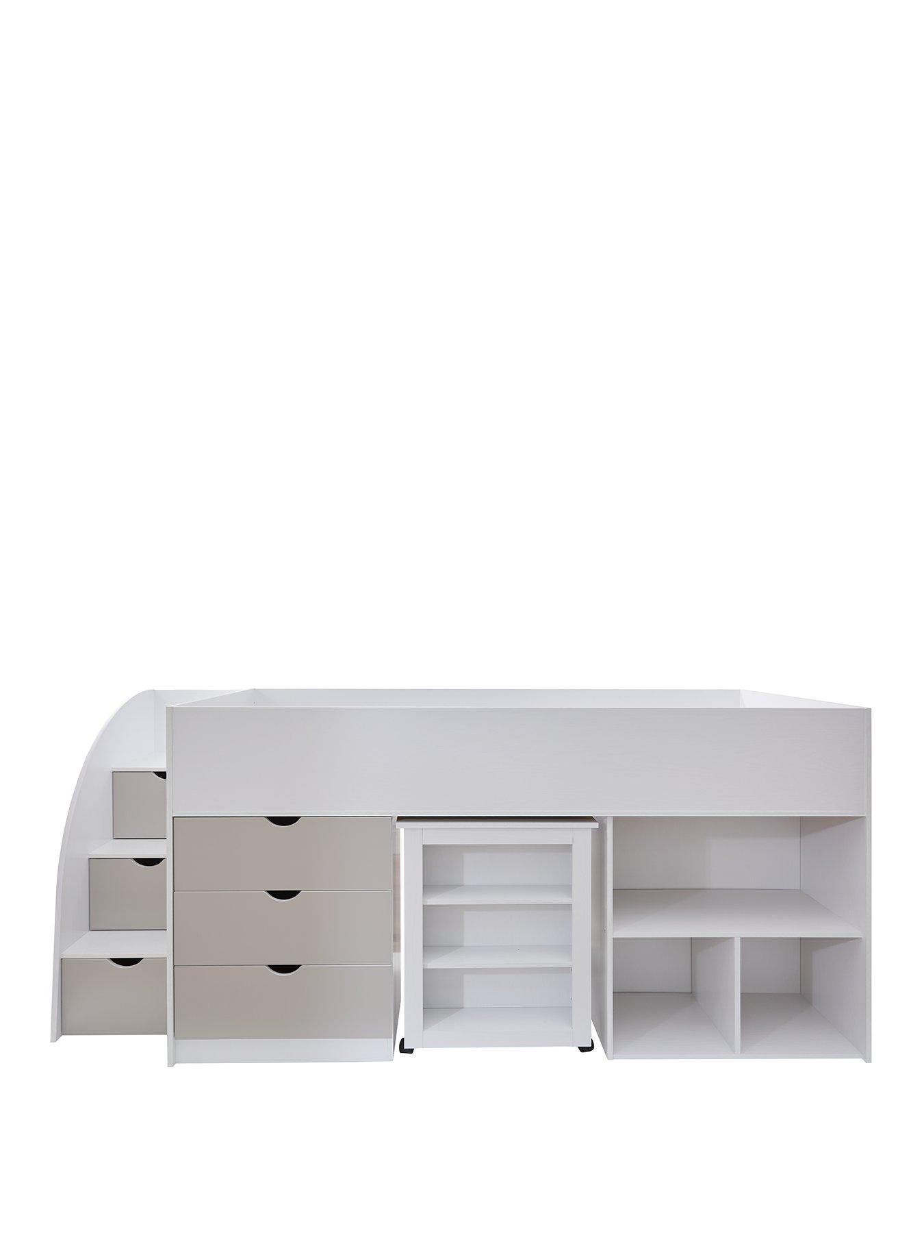 Very Home Mico Mid Sleeper Bed with PullOut Desk and Storage White