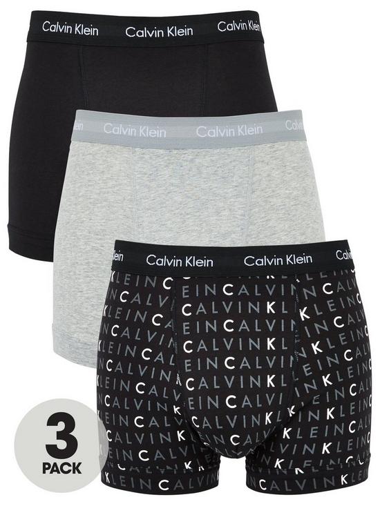 front image of calvin-klein-3-pack-trunks-plainprint