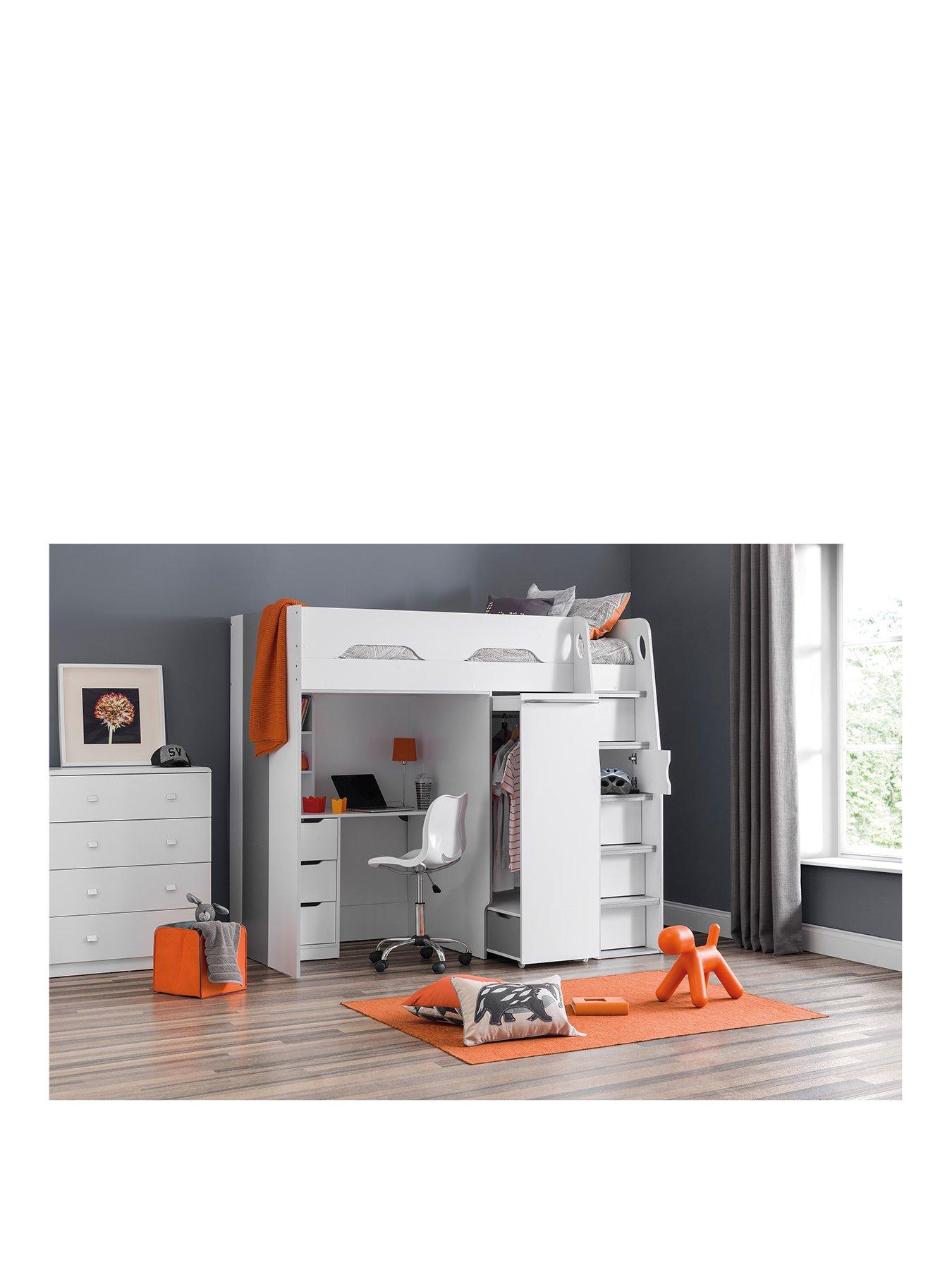 Julian Bowen Max High Sleeper Bed with Desk, Drawers, Pull Out Wardrobe and Hidden Cupboards