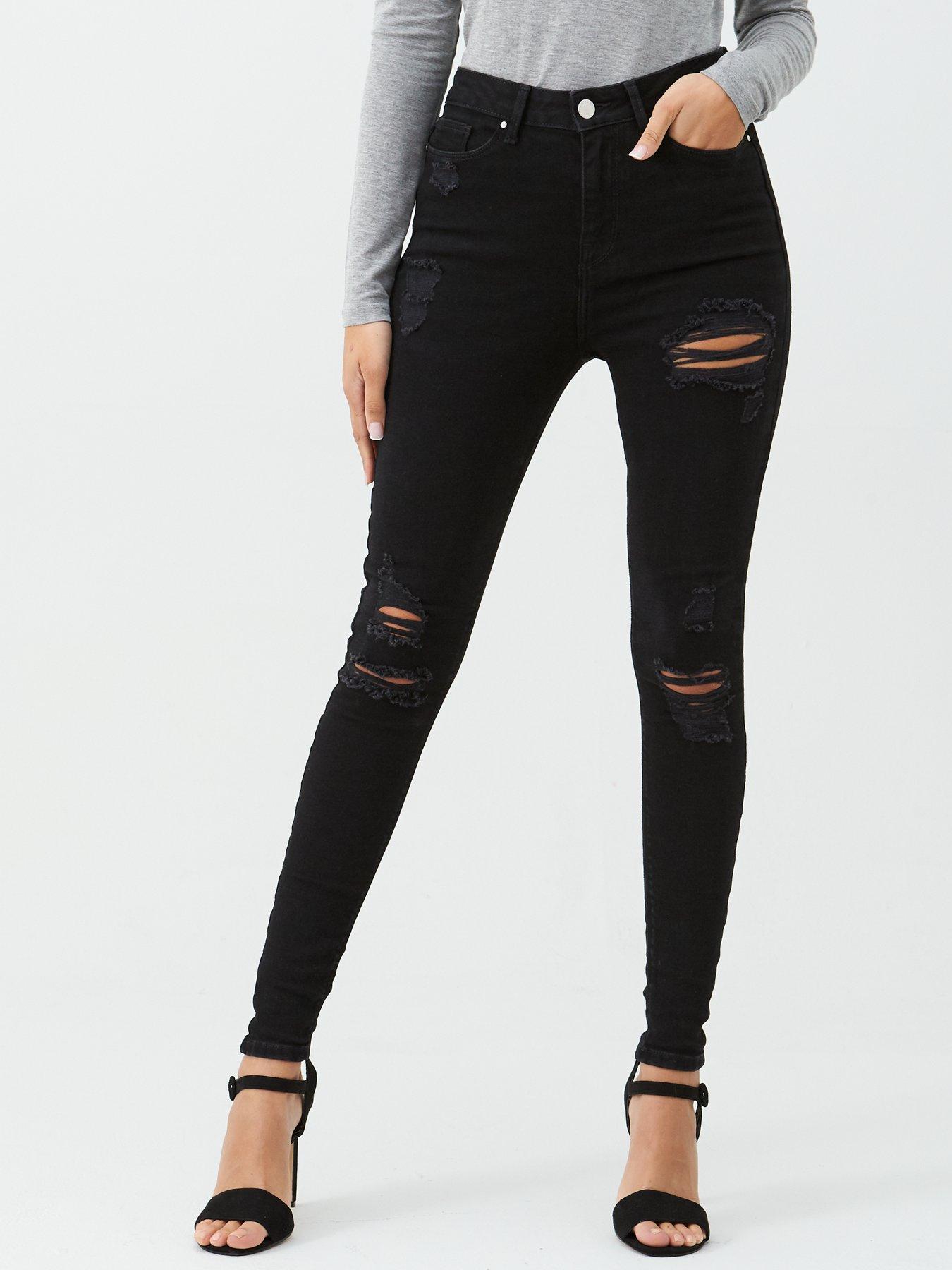 womens dark ripped jeans