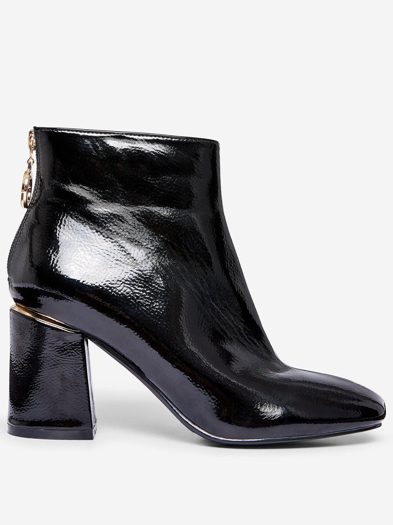 wide fit black patent boots