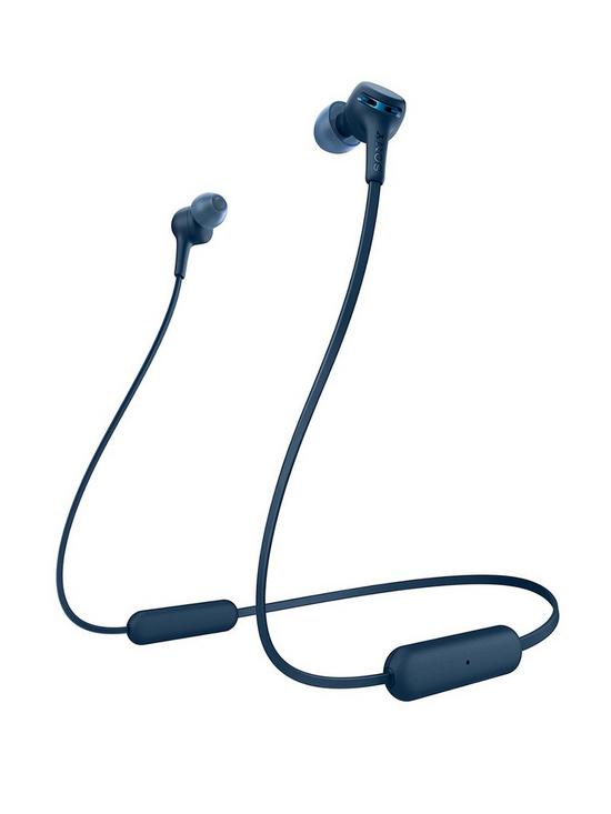 front image of sony-wixb400-extra-bass-wireless-in-ear-headphones-blue