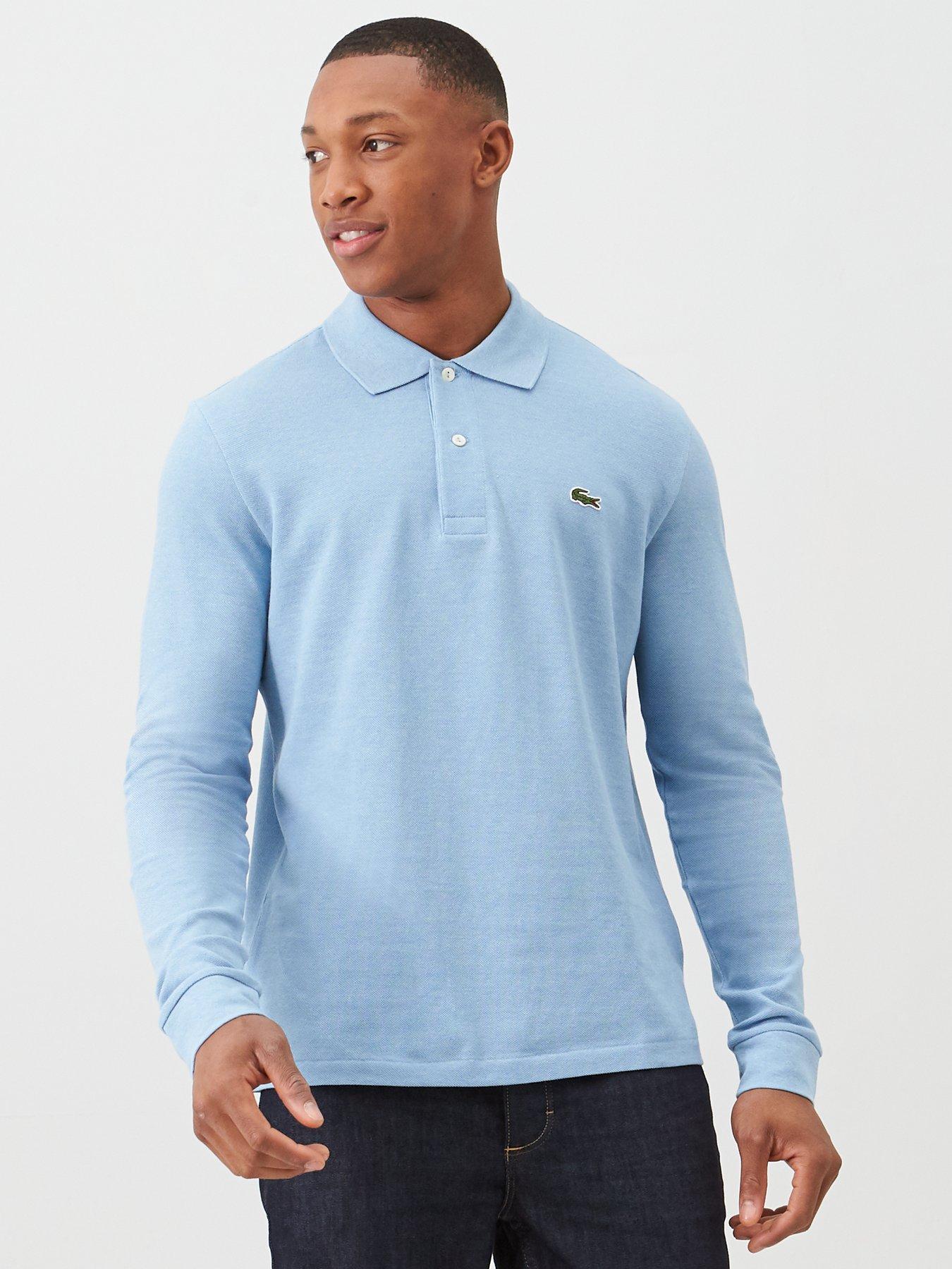 long sleeve light blue polo shirt