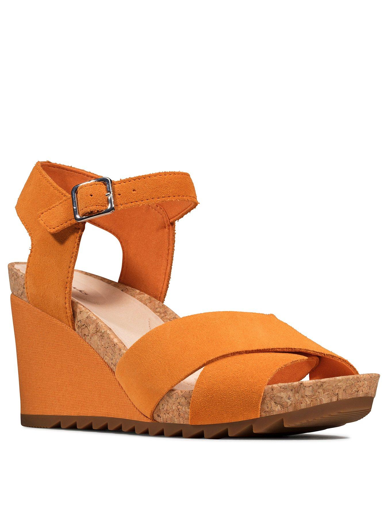 clarks orange wedges