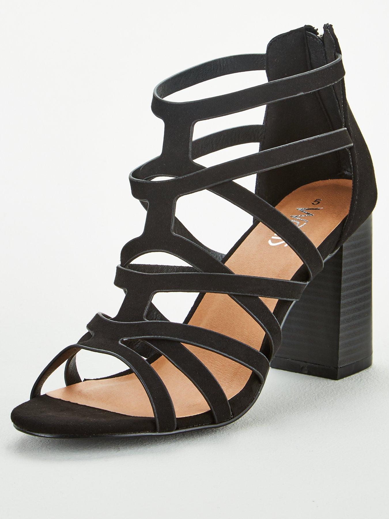 black caged block heel sandals