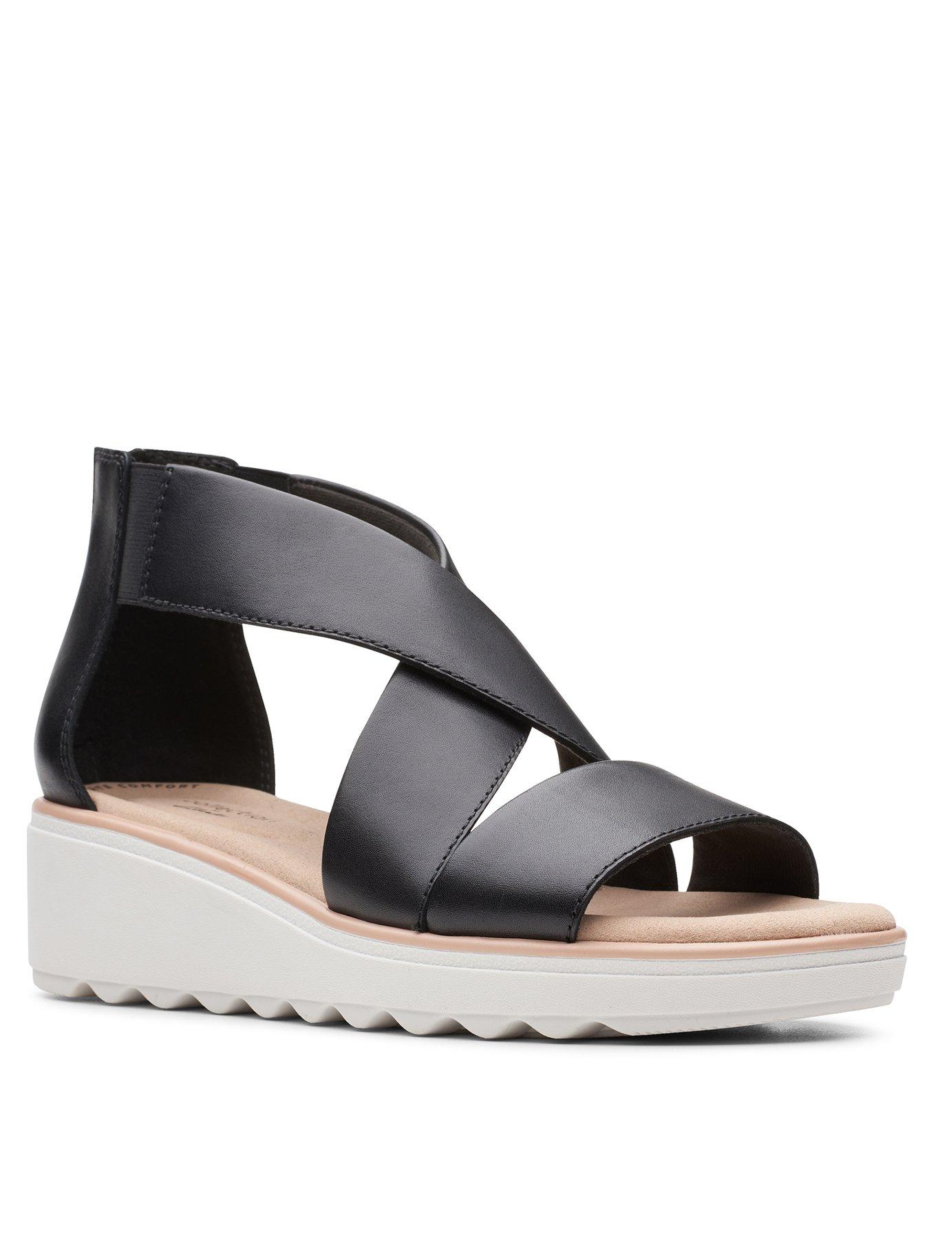 clarks leather wedge sandals