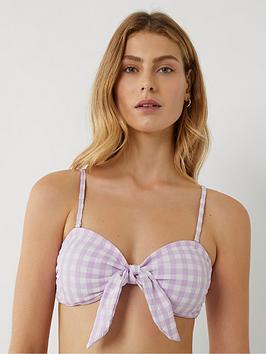 Warehouse Warehouse Gingham Tie Front Bikini Top - Lilac Picture