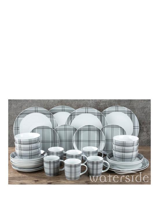 front image of waterside-grey-tartan-30-piece-christmas-dinner-set