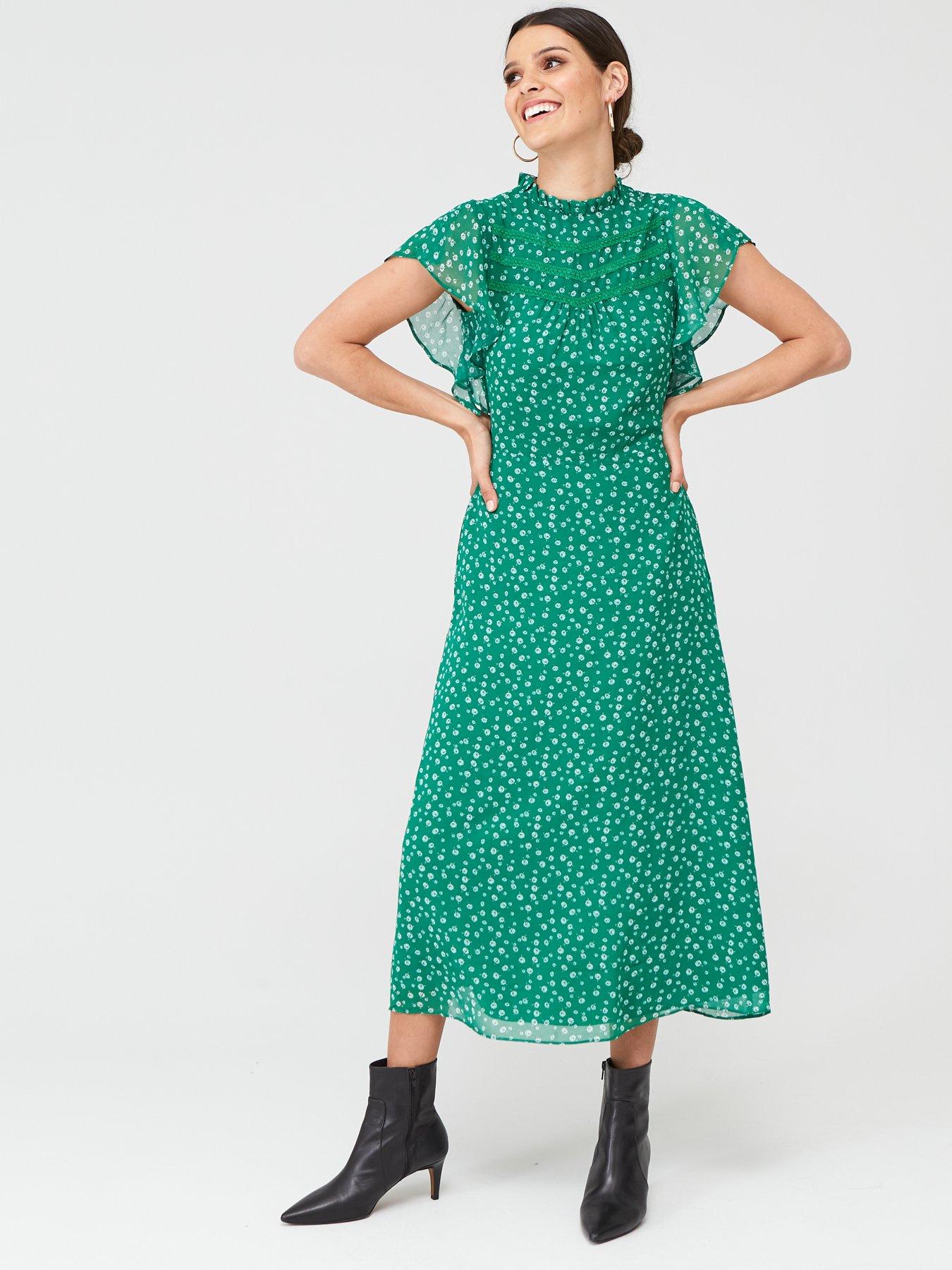 oasis green ruffle dress