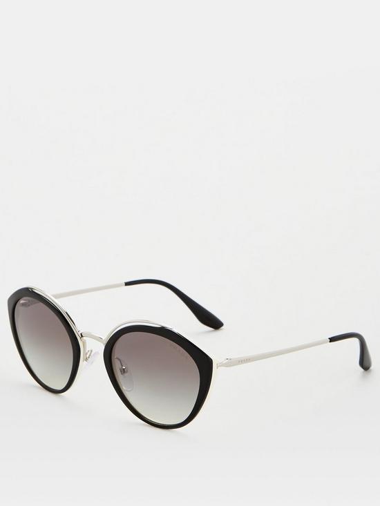 stillFront image of prada-round-sunglasses-blackivorysilver