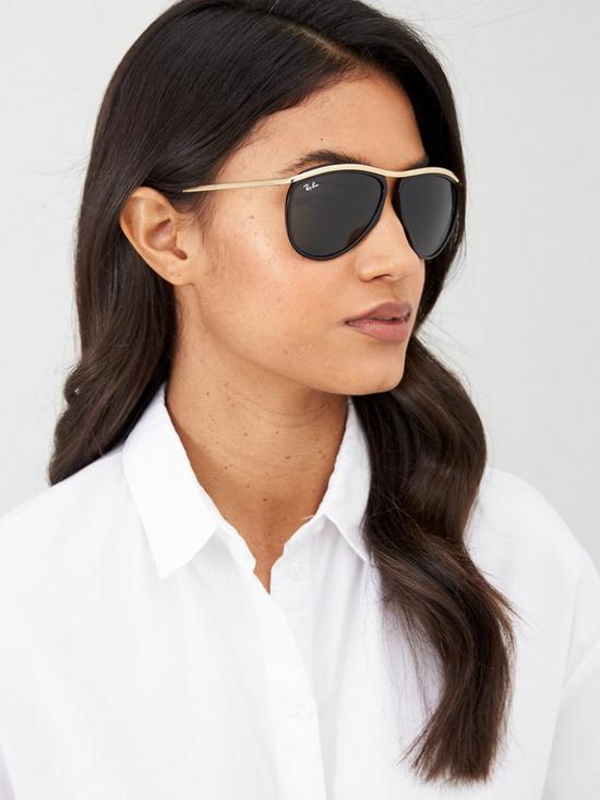 front image of ray-ban-olympian-aviator-sunglasses-black