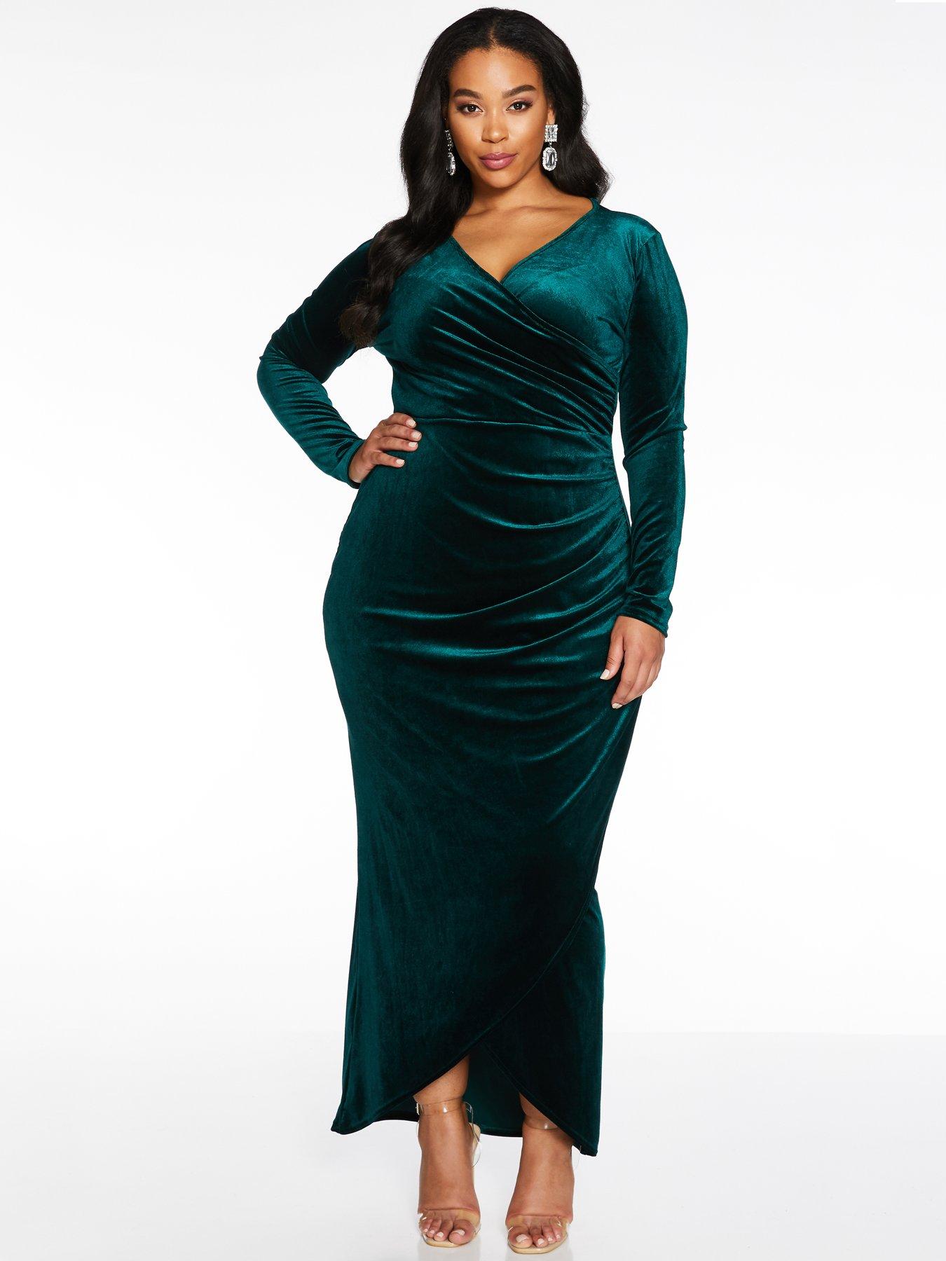 quiz green velvet wrap dress