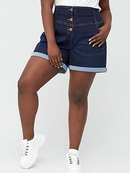 V by Very Curve V By Very Curve High Waisted Denim Shorts - Indigo Picture