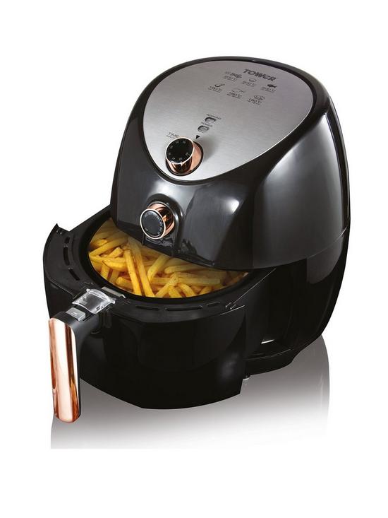 front image of tower-t17021rg-family-size-air-fryer-with-rapid-air-circulation-60-minute-timer-43l-1500w-black-amp-rose-gold