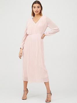 Warehouse Warehouse Pleated Long Sleeve Dress - Pale Pink Picture