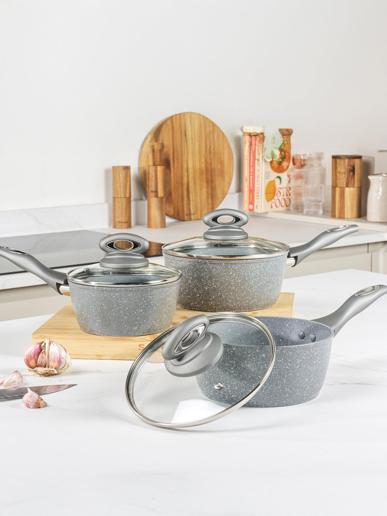 Image 1 of 3 of Salter Marble Collection 3-Piece Saucepan Set in Grey