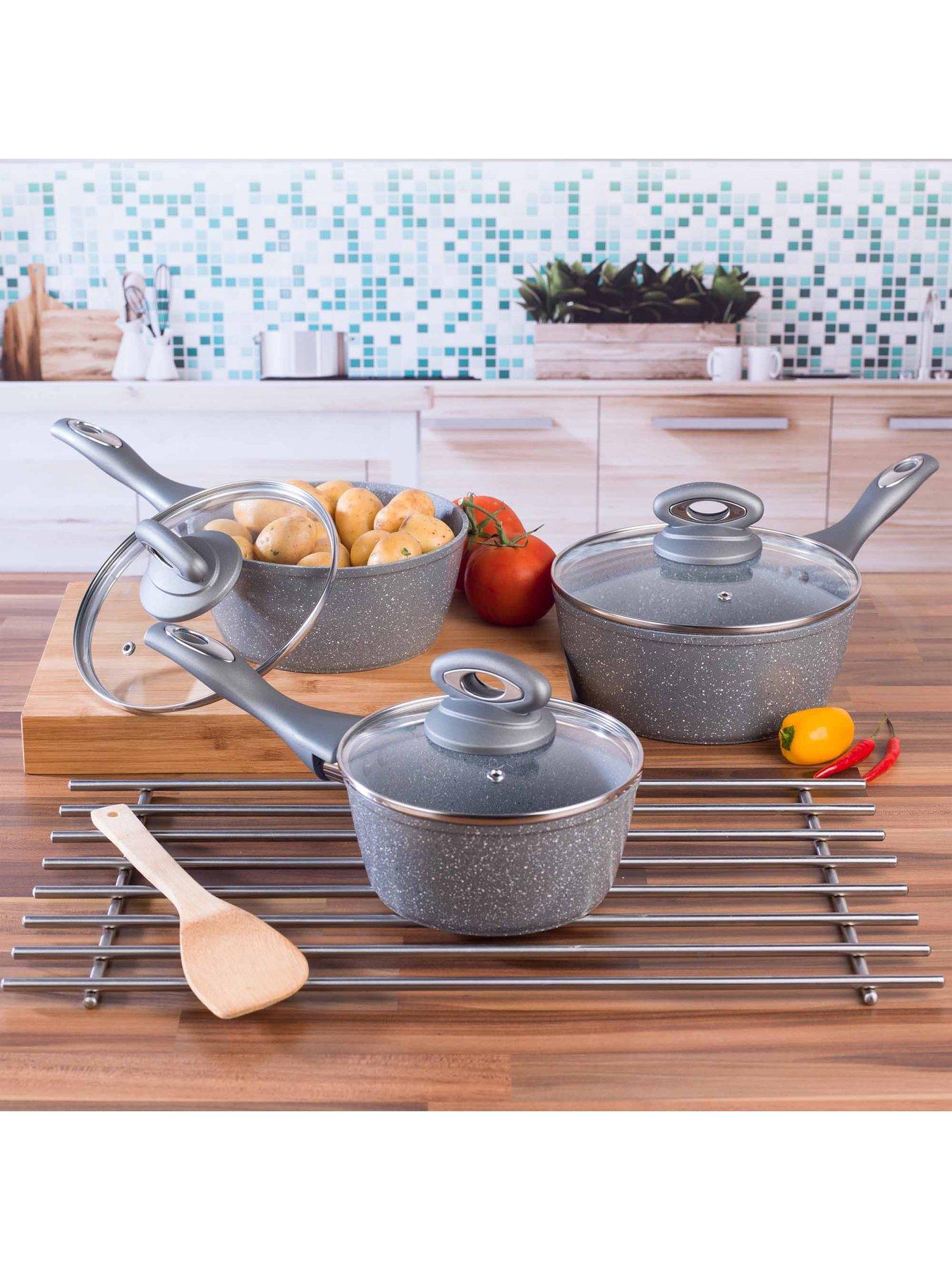 Image 4 of 6 of Salter Marble Collection 3-Piece Saucepan Set in Grey