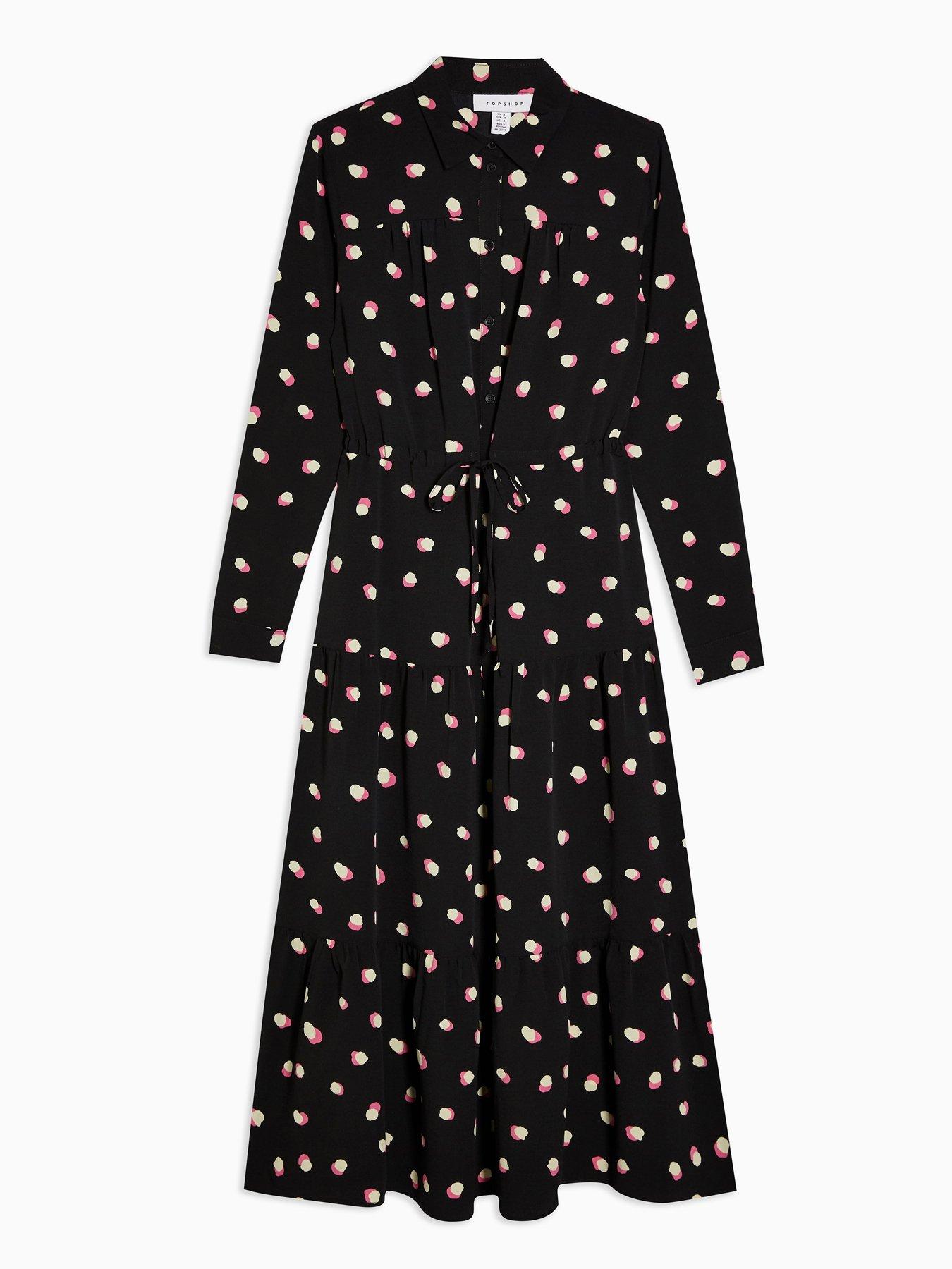 Topshop Spot Tiered Shirtdress Black Littlewoods Com