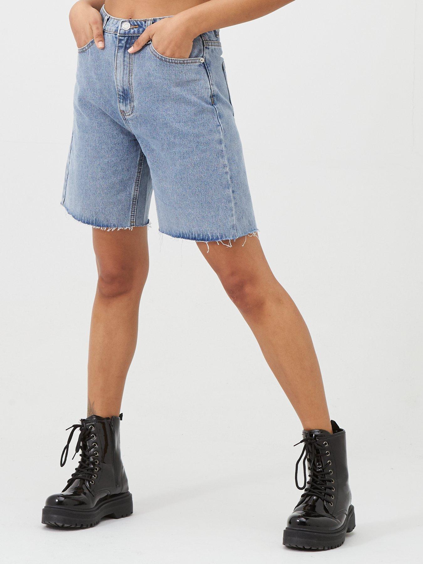 denim longline shorts