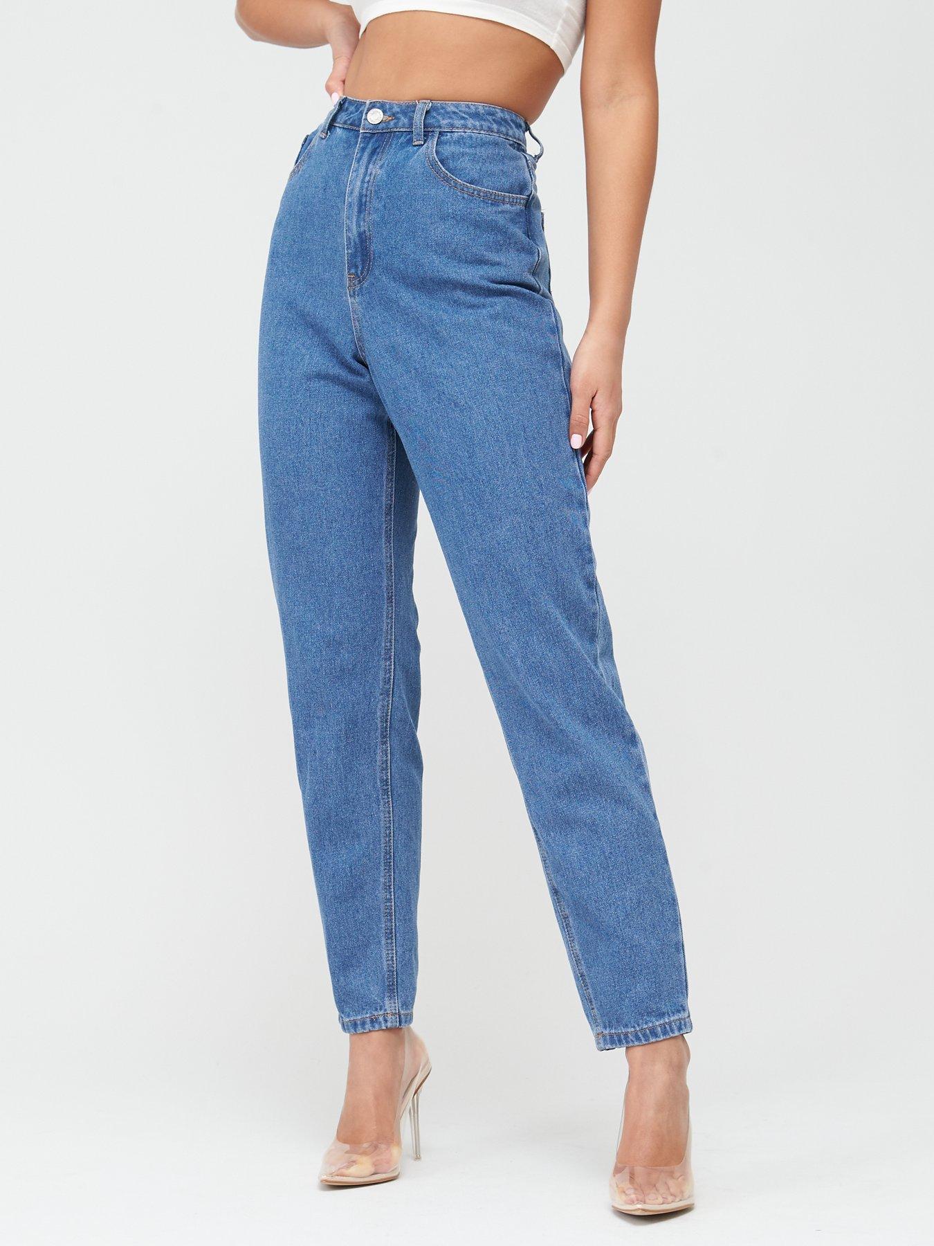 missguided riot mom jeans in blue