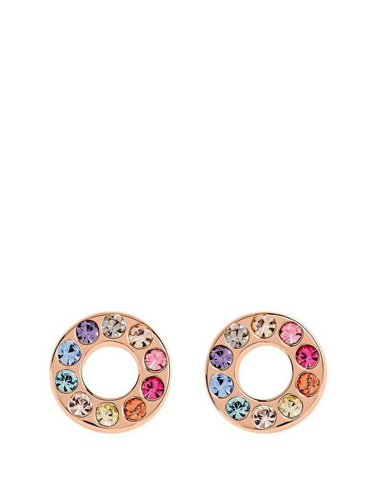front image of radley-rose-gold-tone-sterling-silver-rainbow-crystal-set-circle-ladies-stud-earrings