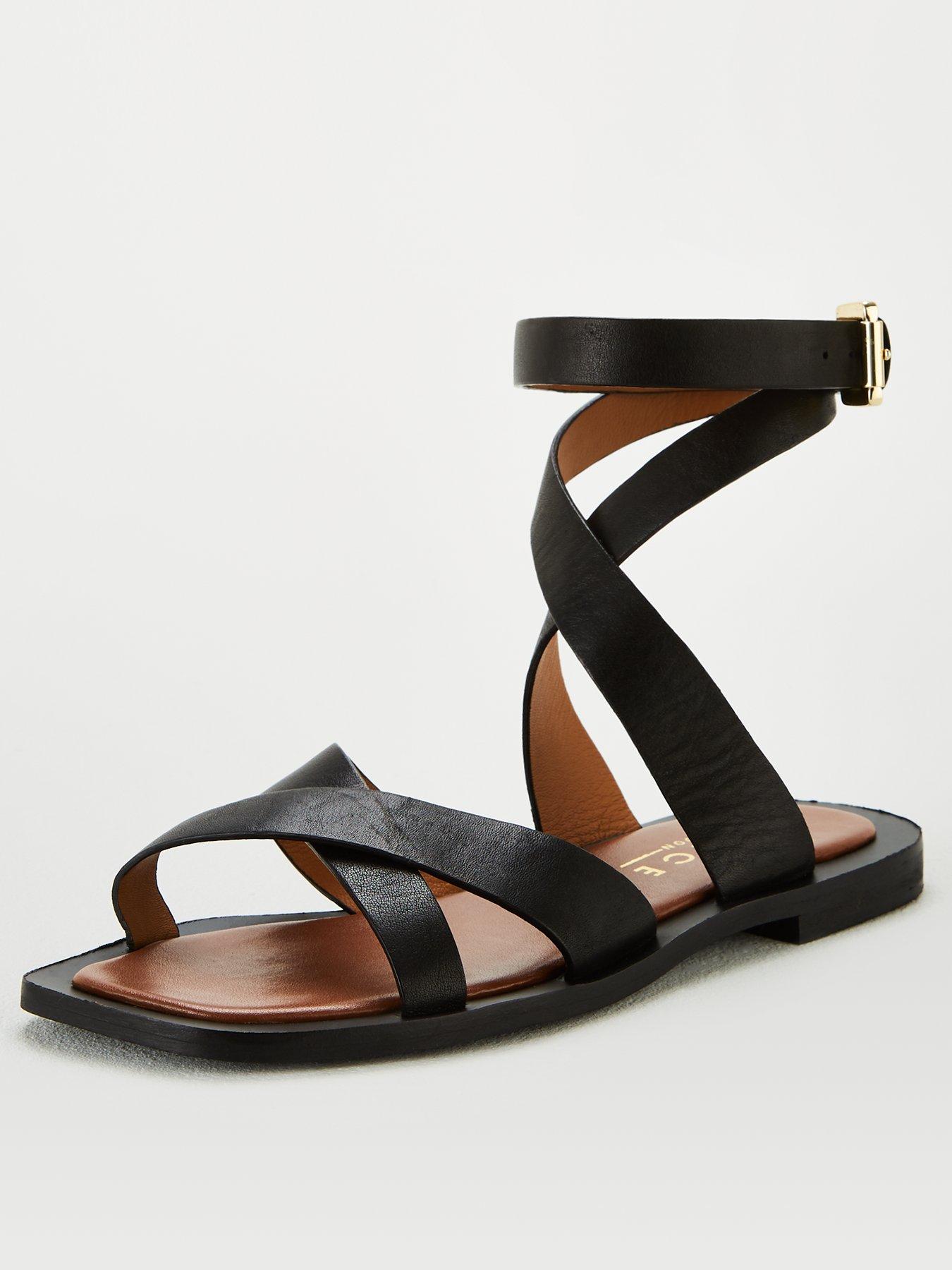 black strap flat sandals