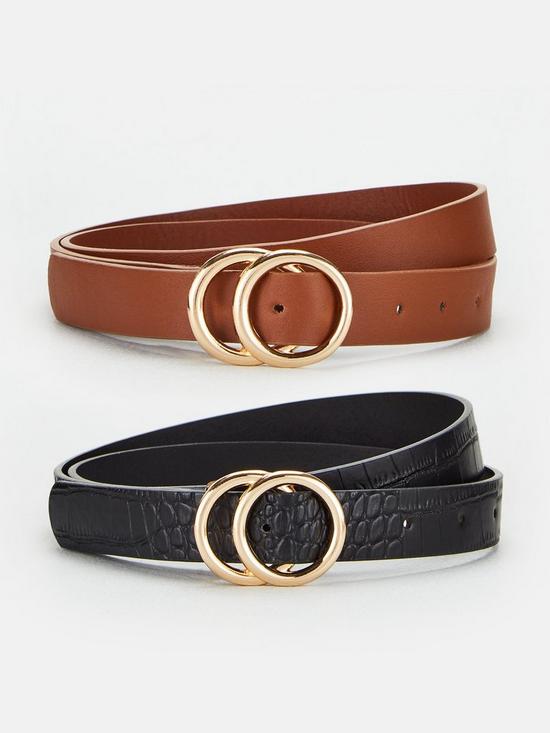 front image of everyday-two-pack-leo-double-buckle-beltsnbsp--blacktan