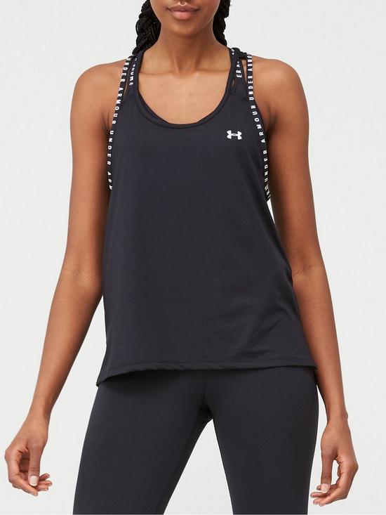front image of under-armour-knockout-tank-top-black