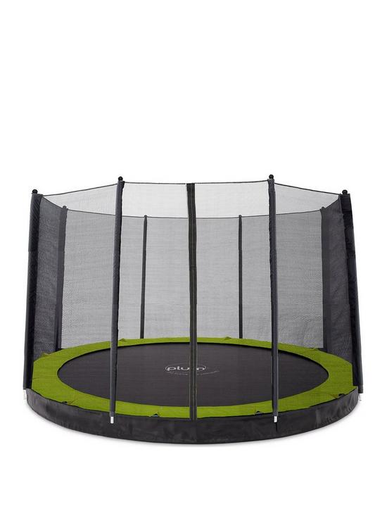 front image of plum-12ft-in-ground-trampoline-with-enclosure