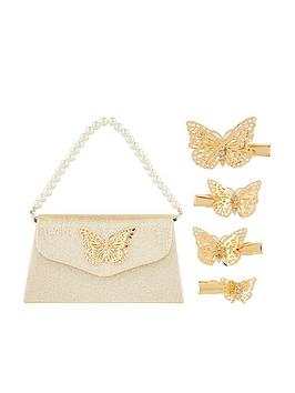 Monsoon Monsoon Girls Simone Butterfly Bag &Amp; Clip Set - Gold Picture