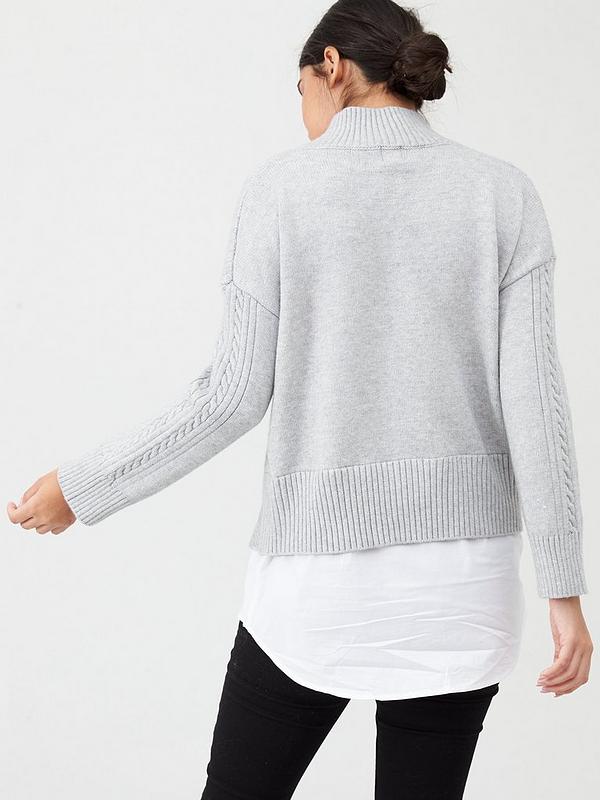RIver Island Cable Knit Shirt Hem Jumper Grey RIver Island Cable Knit Shirt Hem Jumper Grey