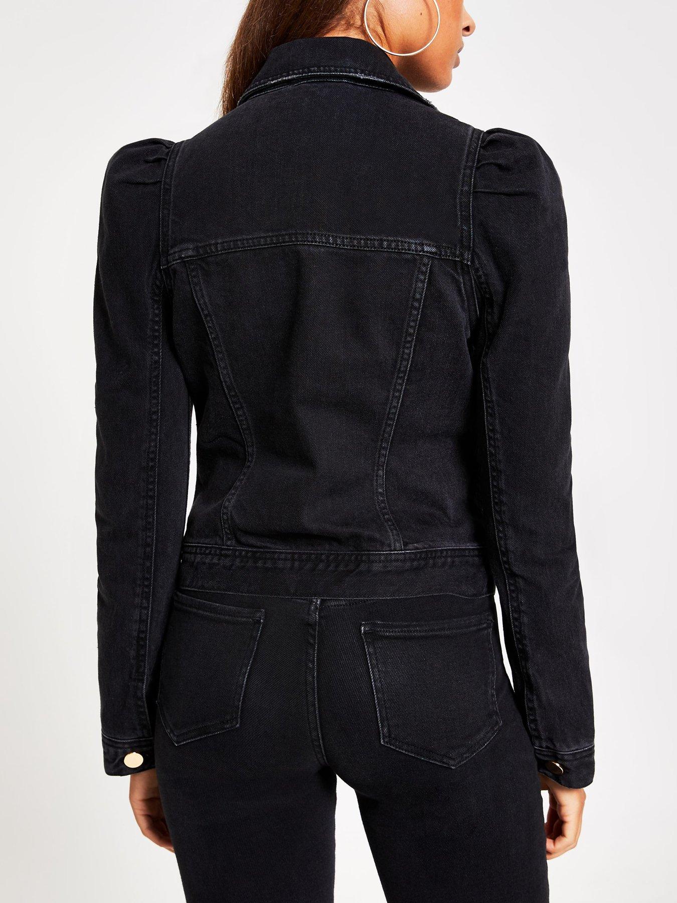 river island black puff sleeve denim jacket