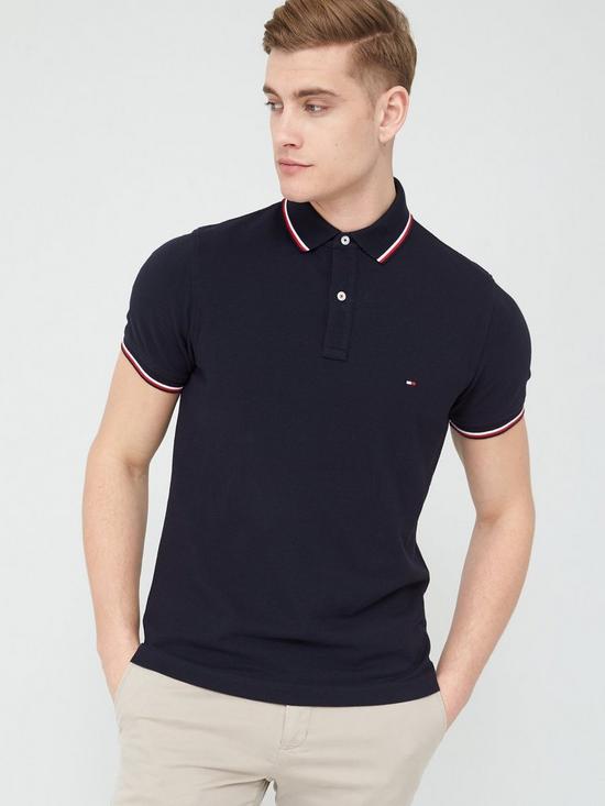 front image of tommy-hilfiger-tipped-slim-fit-polo-shirt-desert-sky-navy