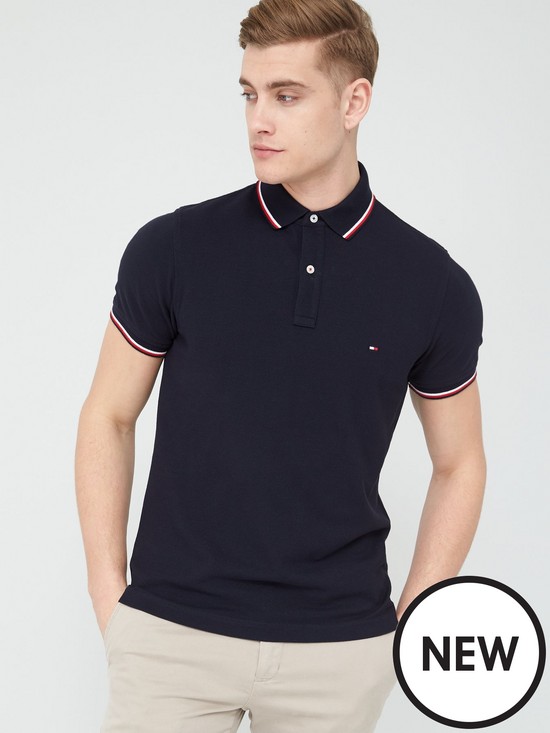 front image of tommy-hilfiger-tipped-slim-fit-polo-shirt-desert-sky-navy