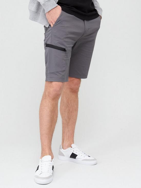 front image of very-man-tech-cargo-shorts-grey