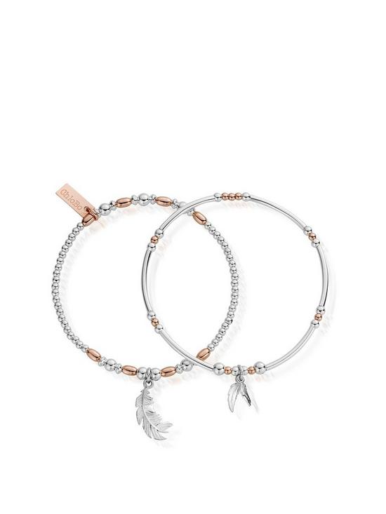 front image of chlobo-sterling-silver-rose-gold-plated-strength-and-courage-set-of-2-bracelets