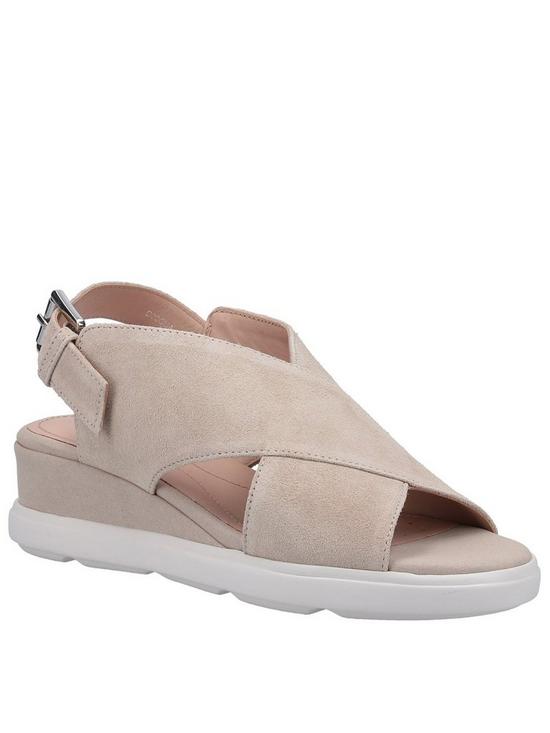 front image of geox-pisa-suede-low-wedge-sandal-taupe