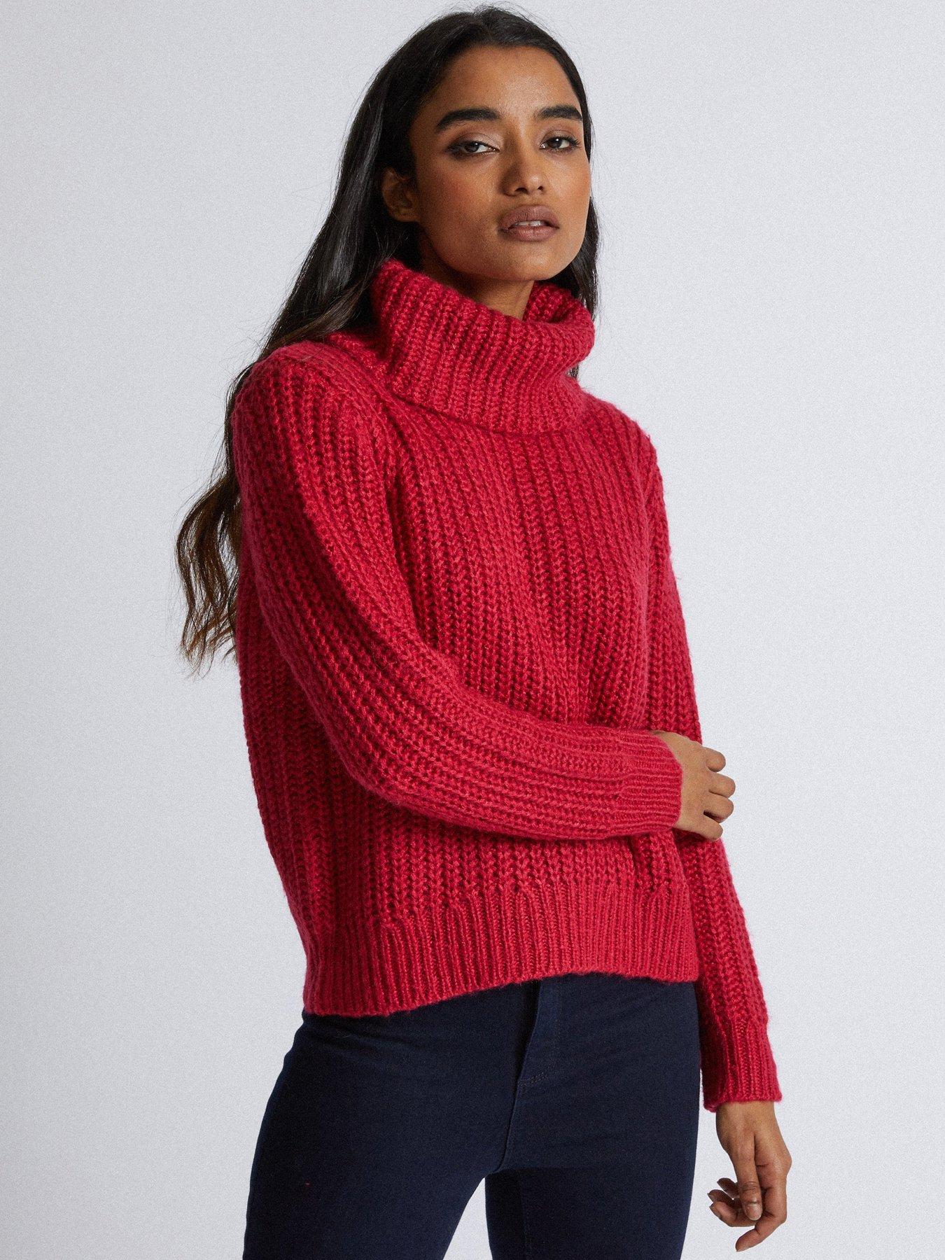 red roll neck jumper womens